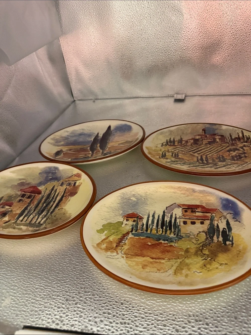 Vintage Hand-Painted Italian countryside Salad Plates - Set of 4
